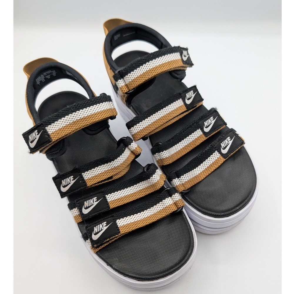 Nike Icon Classic Sandals Black Gold White Platform Strappy DH0223-002 Womens 8